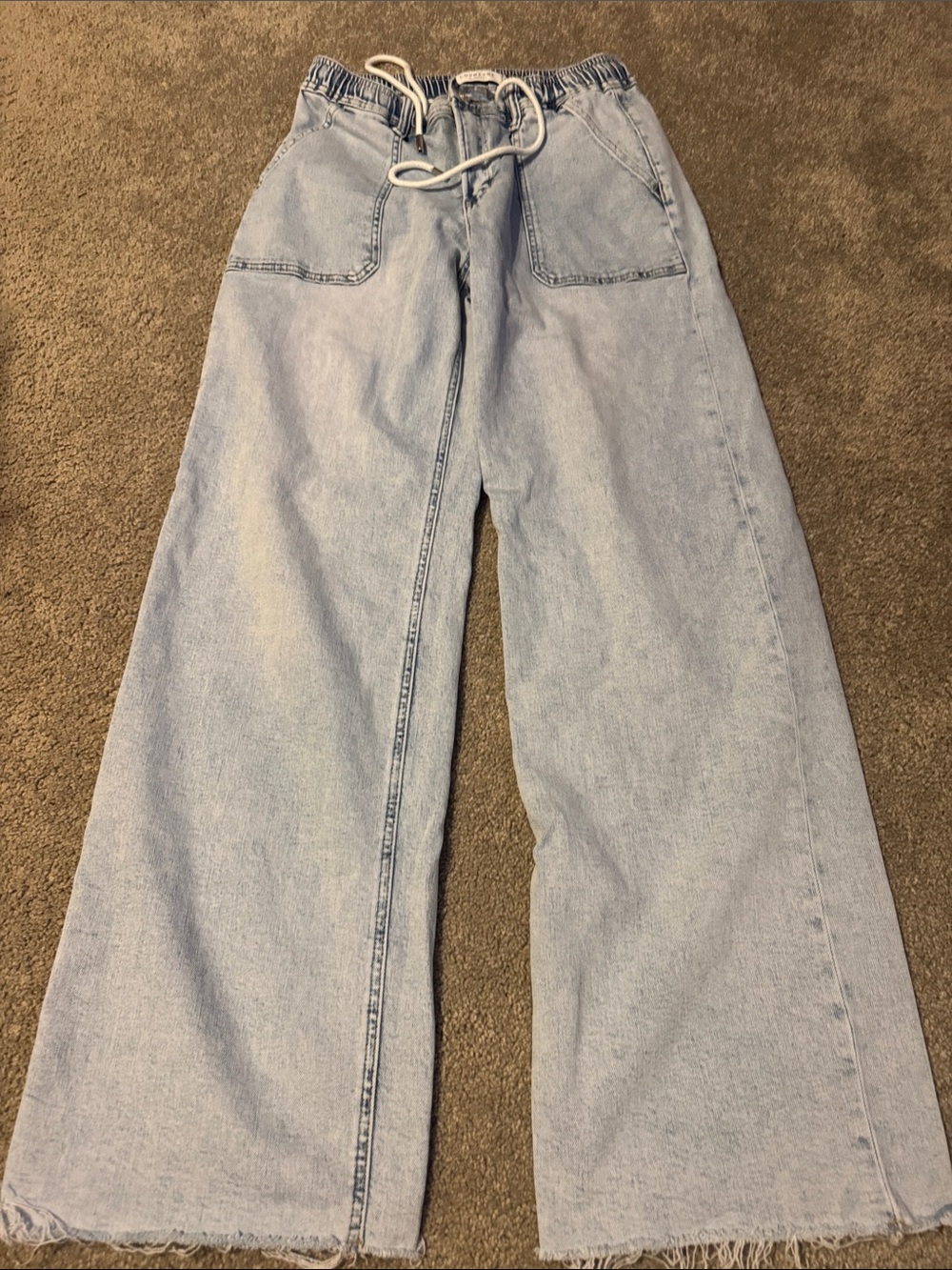 Light Blue Wide-Leg Drawstring Jeans for Women